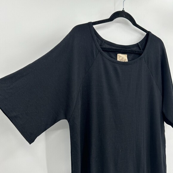 NWT CHASER Basic Black Ribbed Wide Short Sleeve Oversized Shirt Size Medium - Picture 3 of 4